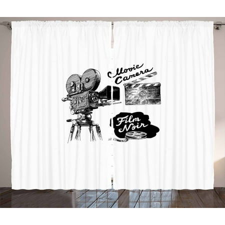 Movie Theater Curtains 2 Panels Set Antique Movie Camera Hand