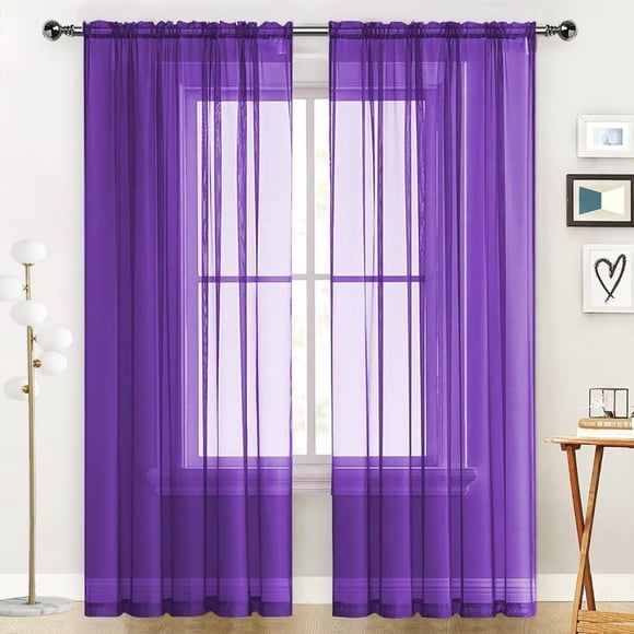 Paneles de cortina SpaceDresser Sheer Voile, color morado, 132 x 213 cm, paquete de 2