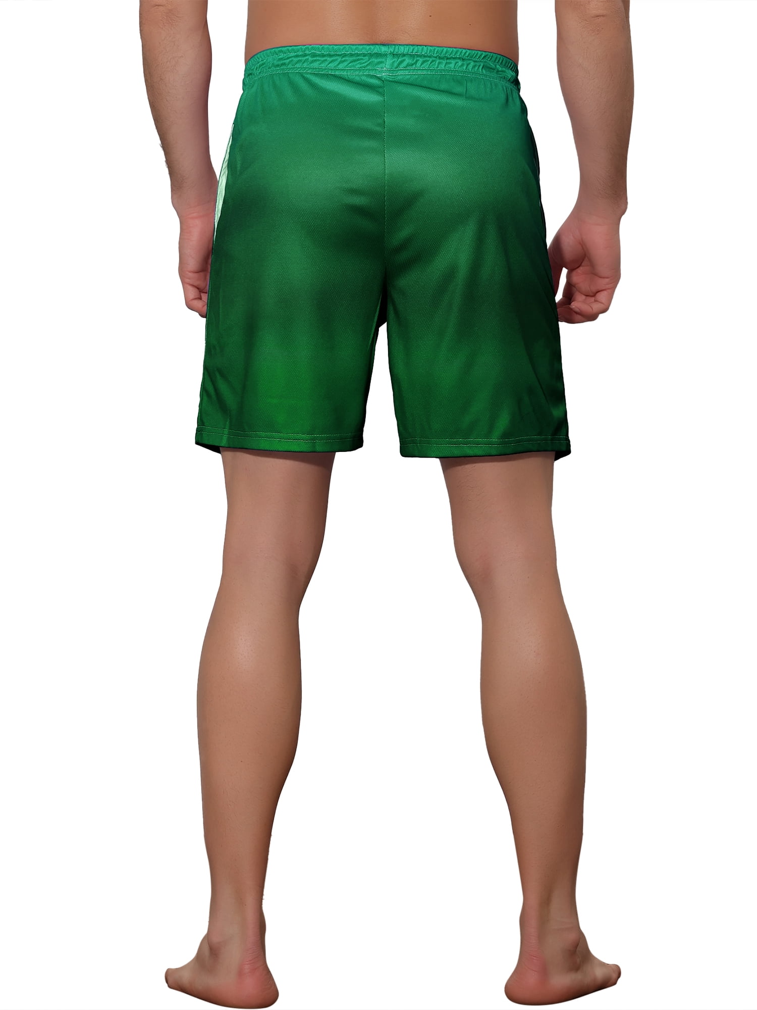 Unique Bargains Men's Contrasting Colors Patterned Beach Swimming Board Shorts 32 Green