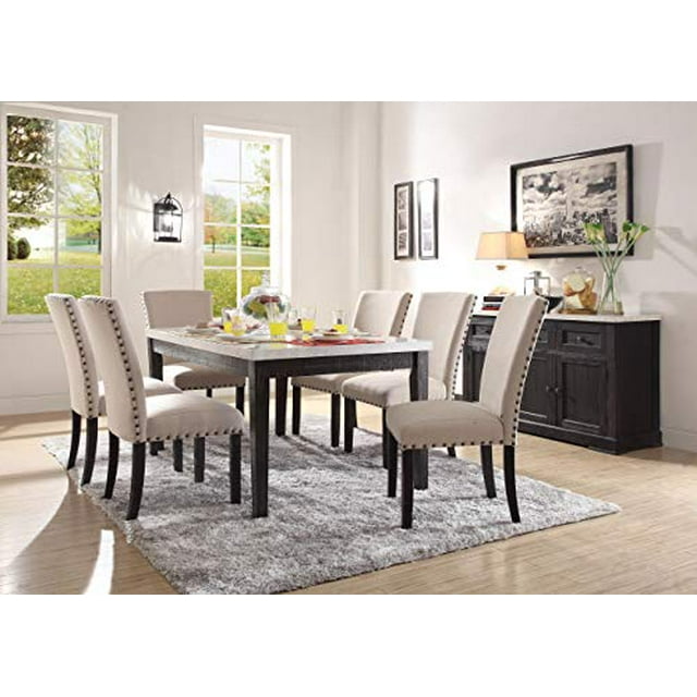 ACME Furniture 72850 Table à Manger Nolan, Marbre Blanc/chêne Foncé Salé