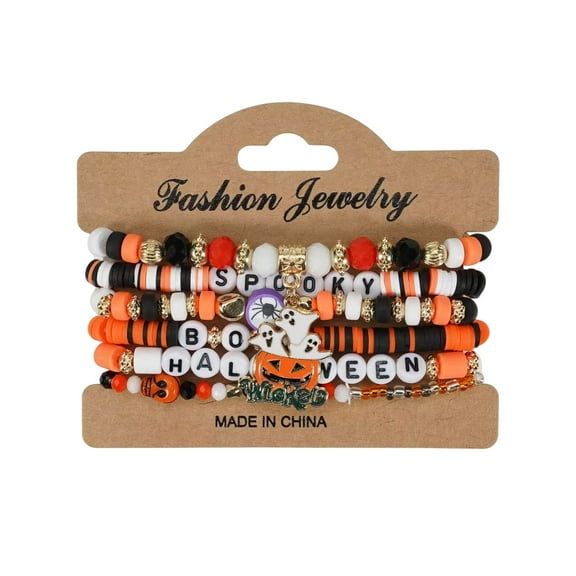 Multi-Layer Beaded Bracelets Set with Pumpkin Spider Webs Stretch for Festive Jewelry Gifts - Stackable Gothic Accessory Party