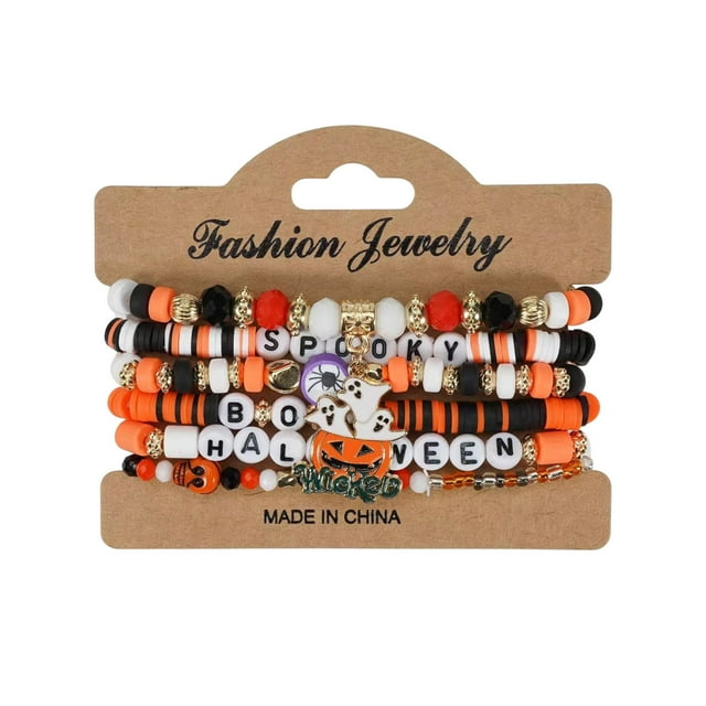 Gifts for Women Halloween Bracelet Set Gothic Layered Beaded Bracelet Packaging Ghost Spider Pumpkin Stackable Elastic Bracelet Accessories Jewelry Gifts