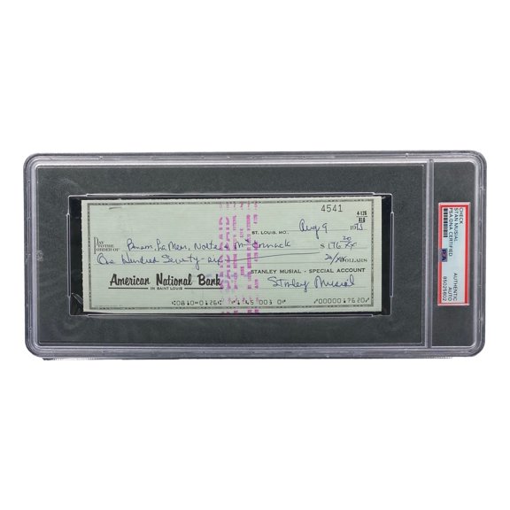 Stan Musial St. Louis Cardinals Signed Bank Check PSA/DNA 85025602