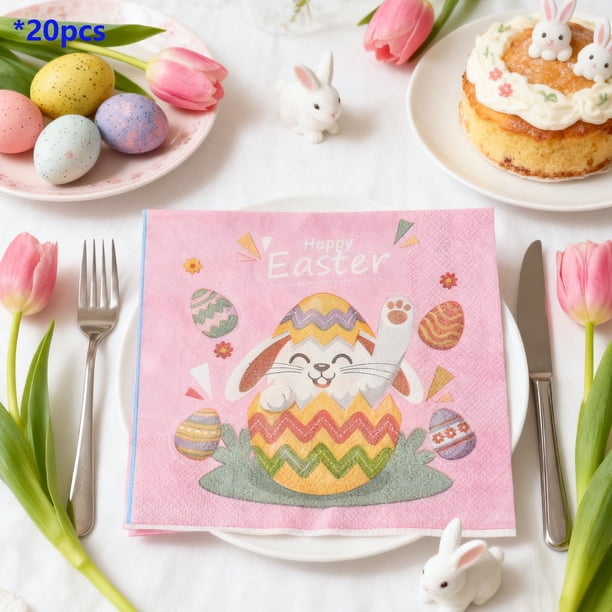 Hogar y cocina, Decoración del hogar, Decoración navideña, Servilletas con temática de conejito de Pascua y servilletas de decoración navideña, servilleta de papel