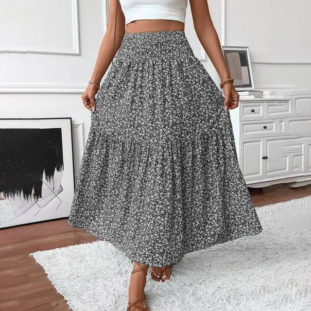 Liquidation d'Été 2025! Robe Grande Taille pour Femmes, Liquidation d'Été pour Femmes, Mode Décontractée d'Été Imprimée Taille Élastique Jupe Cheville