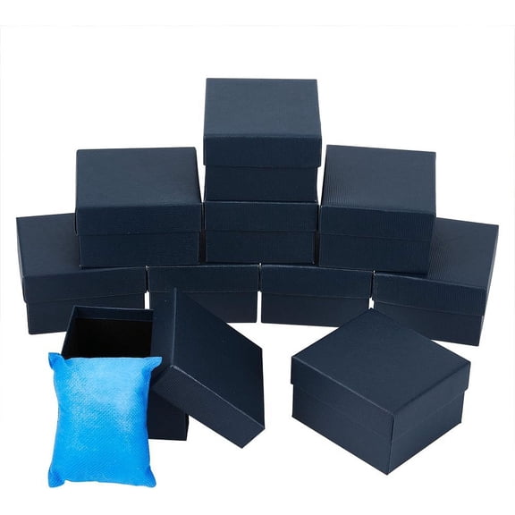 10 Pcs Blue Single Watch Box 3.4x3x2 Cardboard Gift Packaging Box Watches Holder With Pillow Bracelet Holder Square Storage Case DIY