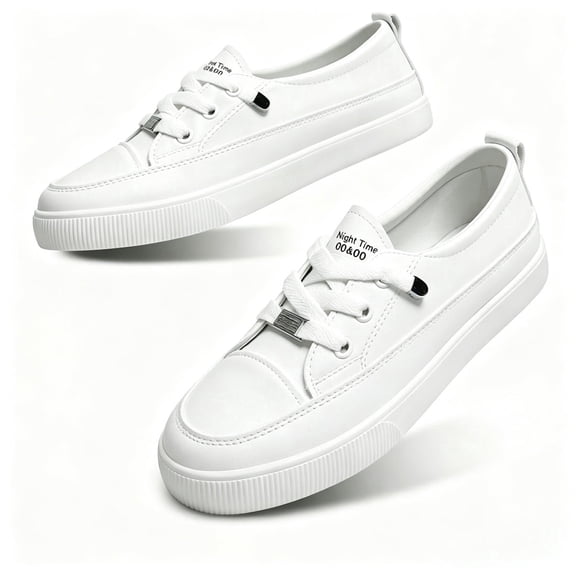 LuckyApr Women's PU Leather Slip-On Sneakers, White Casual Canvas Lining Shoes for Women – Comfortable Walking(US 7)
