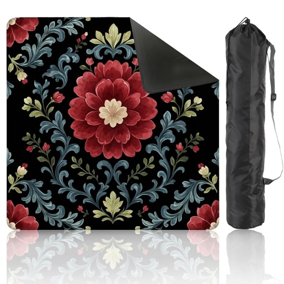 Mahjong Mat 31.5" x 31.5" Damask Ikat floral white Anti-Slip and Noise Reduction Symmetry Design Mahjong Tiles Table Cover for Dominoes Poker Card Board and Tile Games