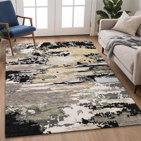Addison Rugs Chantille Indoor/Outdoor Transitional Abstract Black Machine Washable Rectangle Rug, 10' x 14'