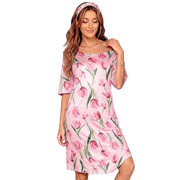 DAKIMOE Nightgowns for Women Short Sleeve Sleep Shirt Comfy Cute Casual Loose Pajamas Sleepwear Valentine's Day Gift