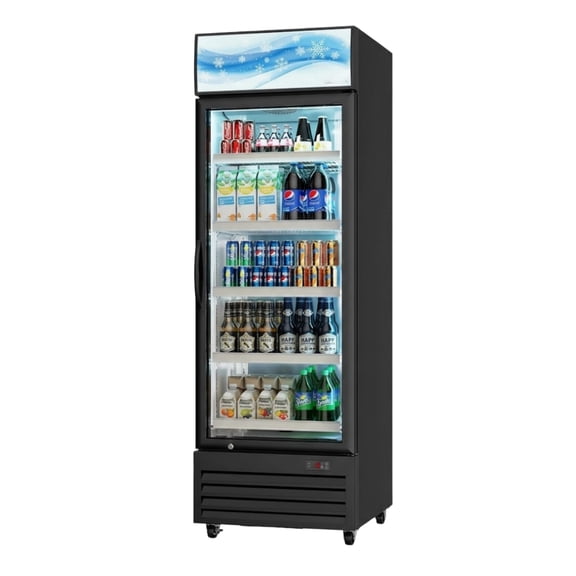 NSF 25 in Single Glass-Door Merchandiser Refrigerator 15 Cu.Ft. Beverage Display Cooler in Black