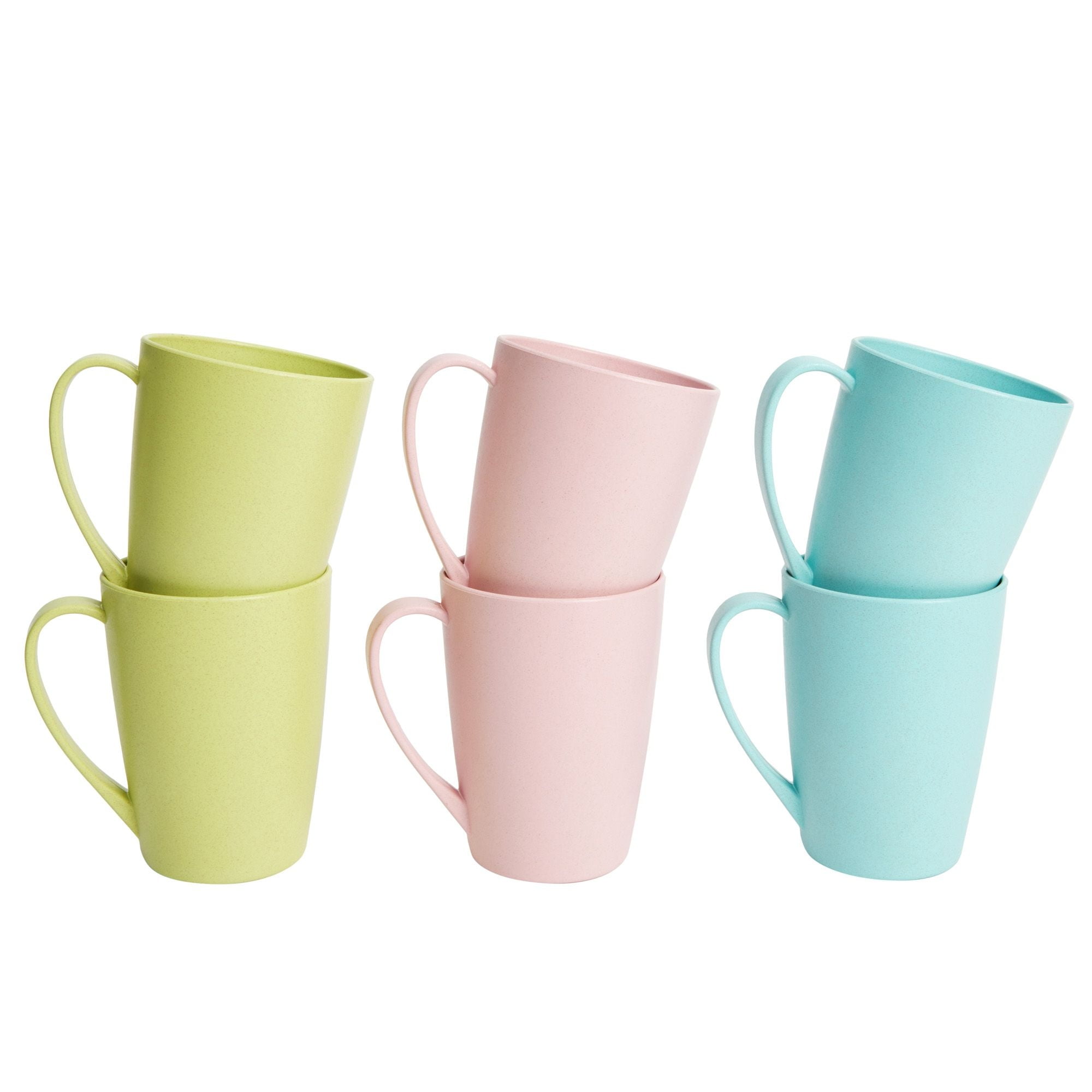 6 Pack Unbreakable Wheat Straw Cups for Coffee, Tea, Milk, Juice, 3 Colors,  Light Blue, Green, and Pink, Reusable Mugs, Dishwasher and Microwave-Safe