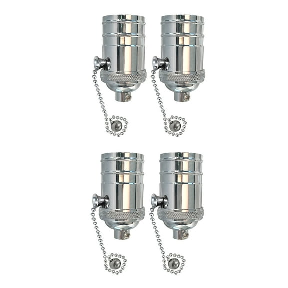 Royal Designs, Inc. Pull Chain Lamp Socket for Incandescent LED Bulbs, Polished Nickel, Set of 4