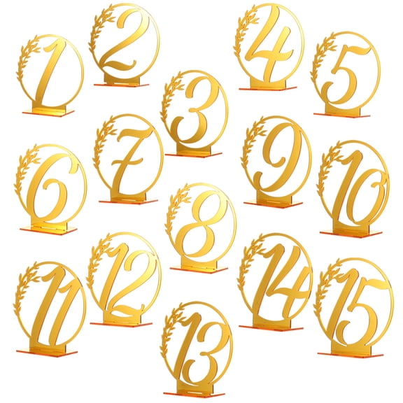 OUNONA Golden Acrylic Table Number Cards for Wedding Decor with Clip Stand 15 Pieces