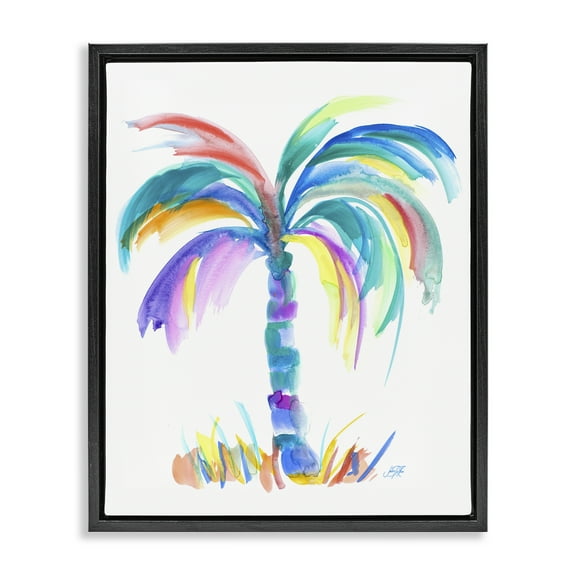 Stupell Industries Brushed Palm Tree Botanical & Floral Painting Black Floater Framed Canvas Art Print Wall Art, 17 x 21