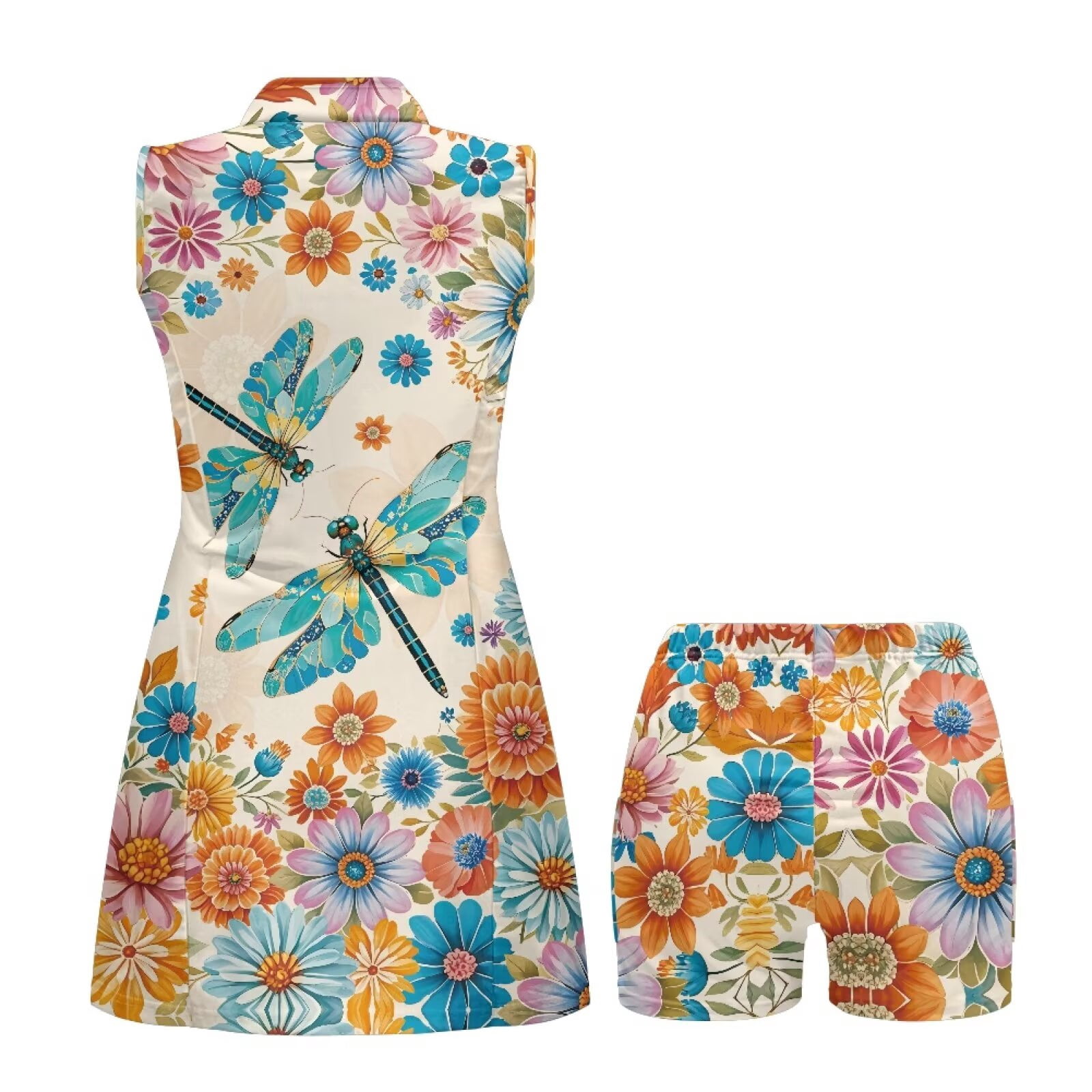 Yuyamidu Dragonfly Golf Dresses for Women Size XS Daisy Sleeveless Active Athletic Exercise Sports Wear Dresses for Women Pockets Zipper Workout Athletic Dresses Built in Shorts