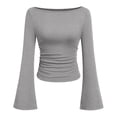 thumbnail image 5 of ZDNIXIAN Women Off Shoulder Long Sleeve Basic Tops Ribbed Knit Slim Fitted Blouse, Elegant Boat Neck Form Fitting Shirt, Stretchy Soft Casual Long Sleeve Tees, 5 of 6