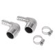 thumbnail image 1 of Accesorios de manguera Unique Bargains con 2 abrazaderas, conector de codo de 90 grados para aire, agua, aceite, gas, combustible, acero inoxidable 35/64" OD 3/4" BSPT 1 juego tono plateado, 1 of 1