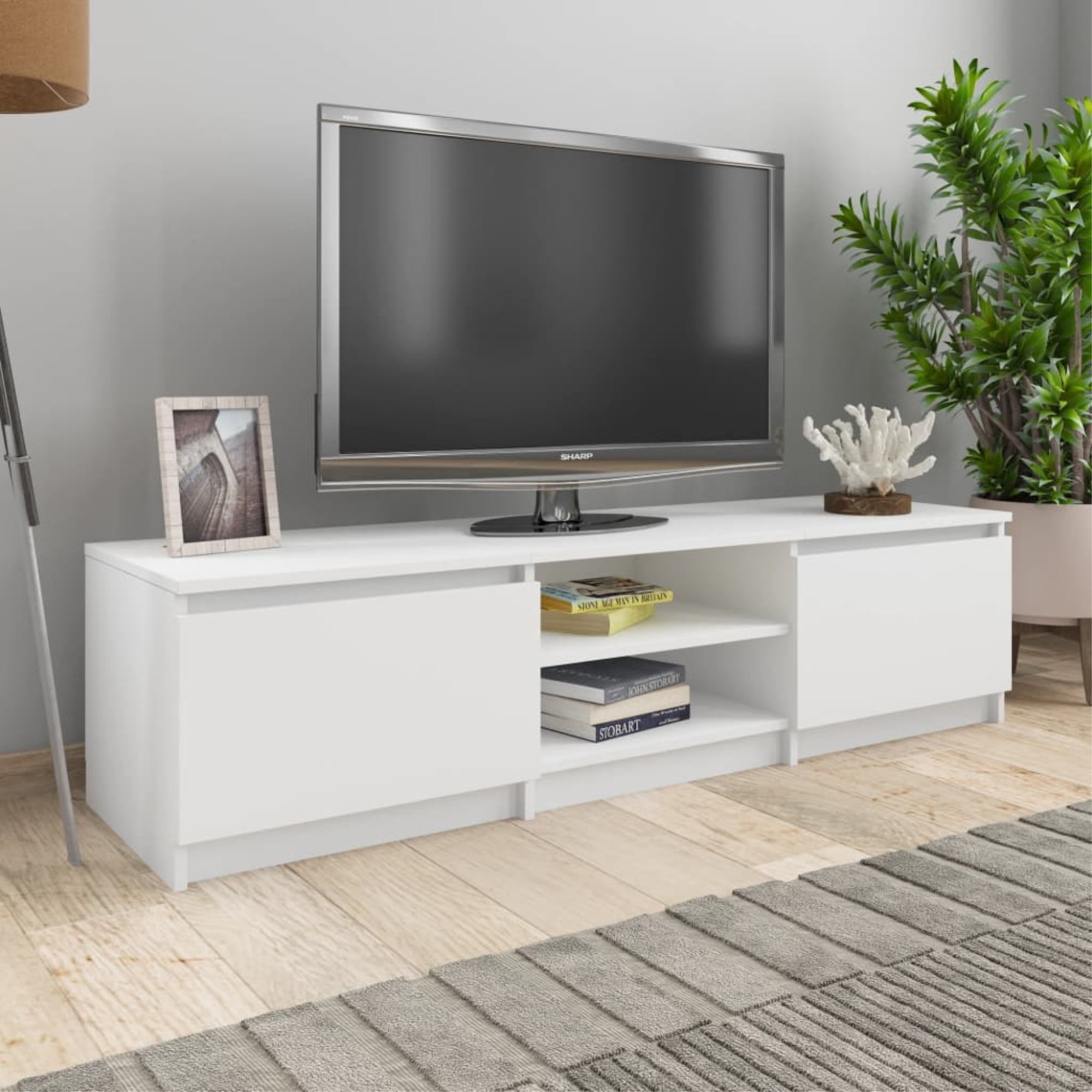 vidaXL Modern Large White Wooden TV Stand Cabinet Home Storage Entertainment Center