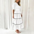 thumbnail image 4 of Tiered Dresses for Women Formal,Women Casual Puff Short Sleeve V Neck Summer Dress,Bohemian Relaxed Solid Lace Trim Flowy Maxi Dresses Tiered Ruffle Cocktail Dress,2024 Summer Swing Maxi Dresses, 4 of 9