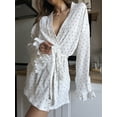 thumbnail image 2 of Bathrobe for Women Y2k Heart Print Ruffled Long Sleeve Soft Lightweight Kimono Loungewear with Belt, 2 of 6