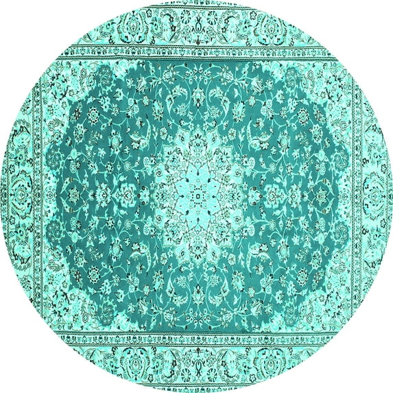 Ahgly Company Indoor Round Medallion Turquoise Blue Traditional Area Rugs, 5' Round