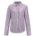 thumbnail image 5 of WTXUE Striped Button Down Shirts Long Sleeve Collared Blouses Work Business Casual Tops Plus Size Shirts Dressy Blouses V Neck Button-Up Gauze Tops Irregular Shirts Vacation Tops Light Violet M, 5 of 5