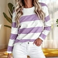 thumbnail image 2 of Zpanxa Womens Casual Trendy Striped Print Long Sleeve Crew Neck Pullover Tops Loose Fit Color Block Blouse for Daily Outfits, 2 of 5
