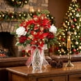 thumbnail image 6 of JeashCHAT Artificial Christmas Flowers Poinsettia White Rose Bouquet with Red Berries for Vase Xmas Table Centerpiece Holiday Decor, 17.3", 6 of 6