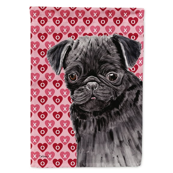 Pug Black Hearts Love Valentine's Day Flag Canvas House Size