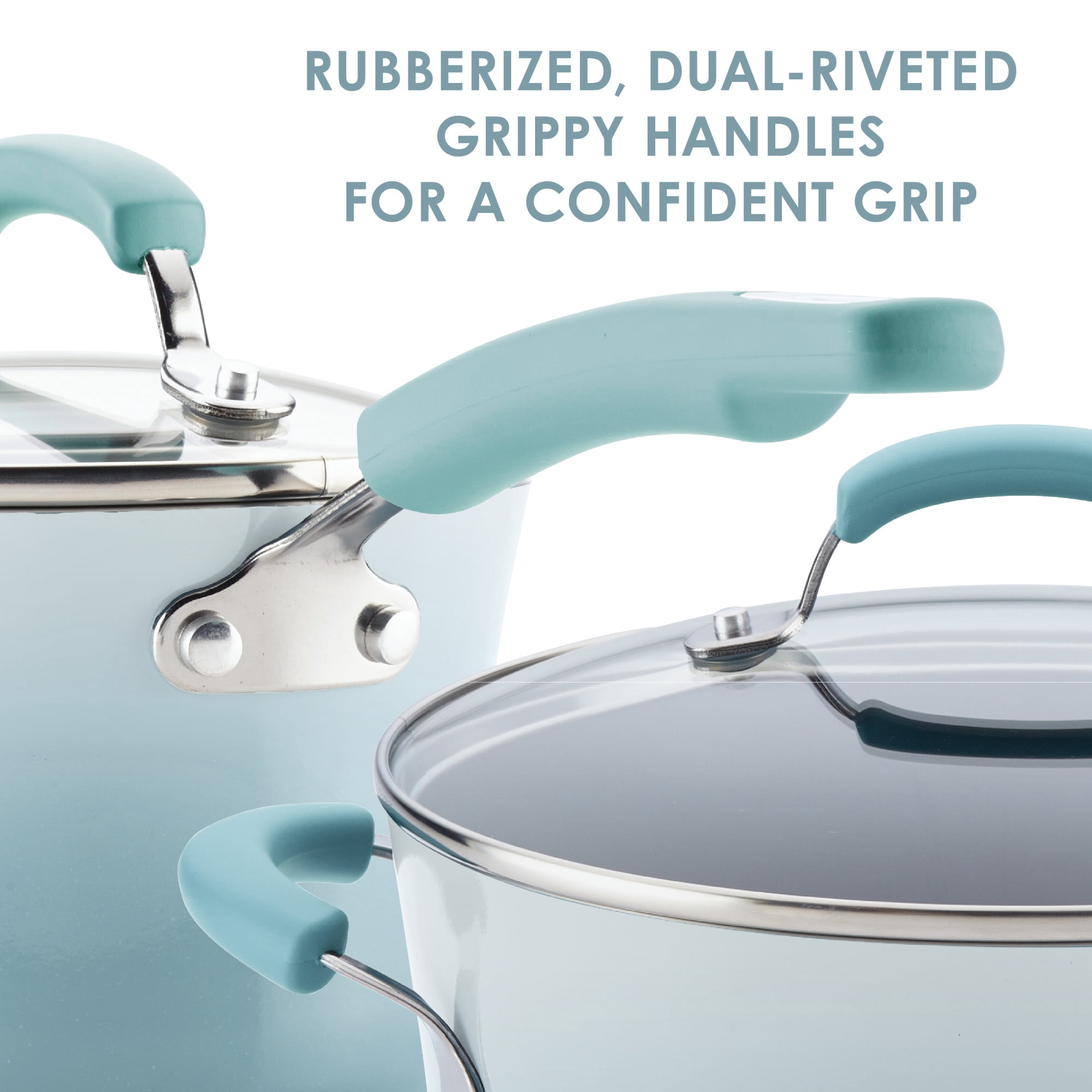 Rachael Ray Classic Bright's Aluminum Non-stick Stir Fry Pan with Glass Lid, 11-Inch, Sky Blue