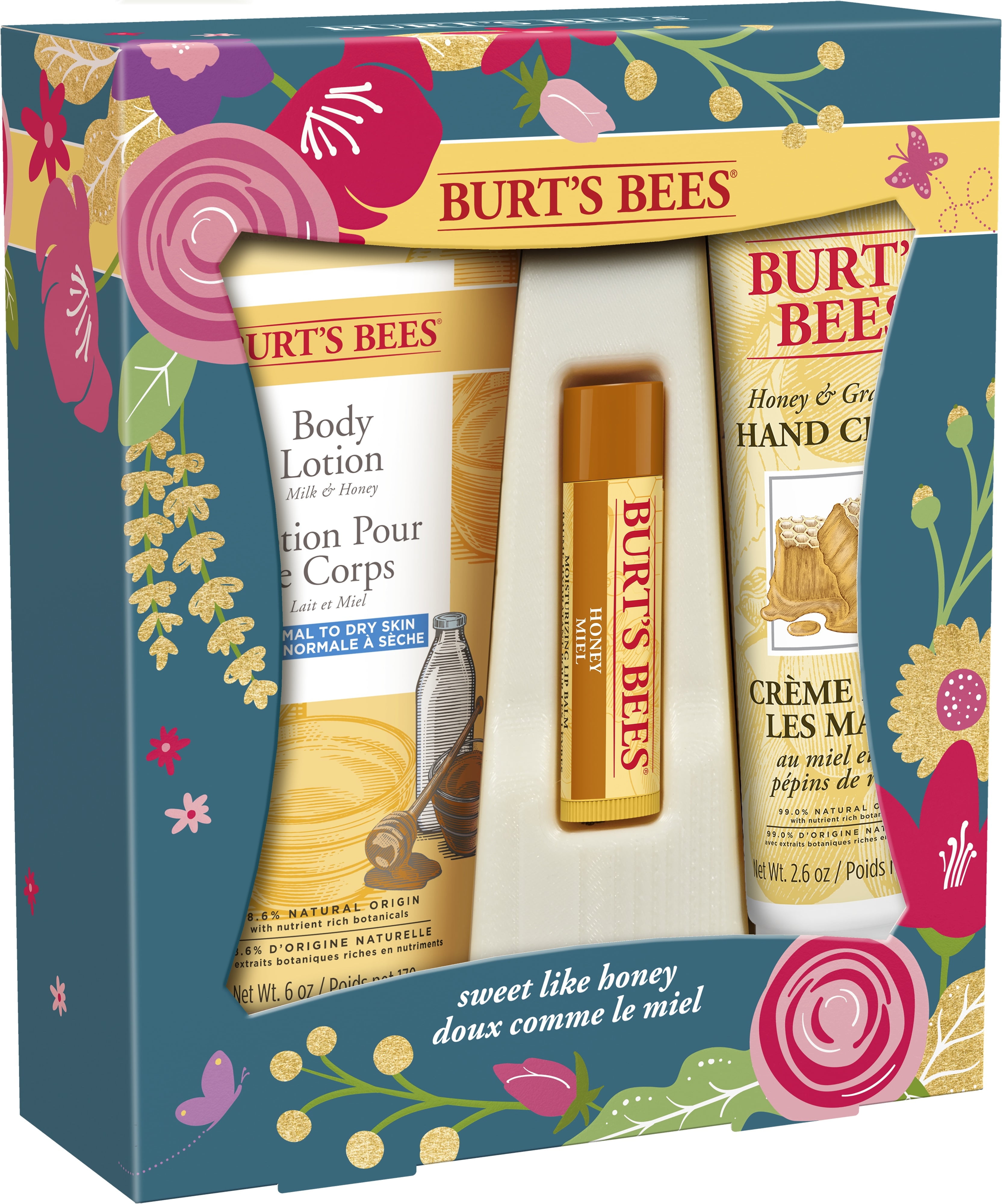 Burt's Bees Sweet Like Honey Gift Set, 3 Honey Skincare Products, Milk and Honey Body Lotion, Honey and Grapeseed Hand Cream Honey Balm - Walmart.com