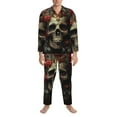 thumbnail image 3 of Yiaed Classical Rose Crown Skull Print Men’s Pajamas Set - Long Sleeve Button Down Sleep Shirt and Pajama Bottoms Sleepwear Set Mens Pjs Sets Men's Pajama Bottoms-Large, 3 of 7