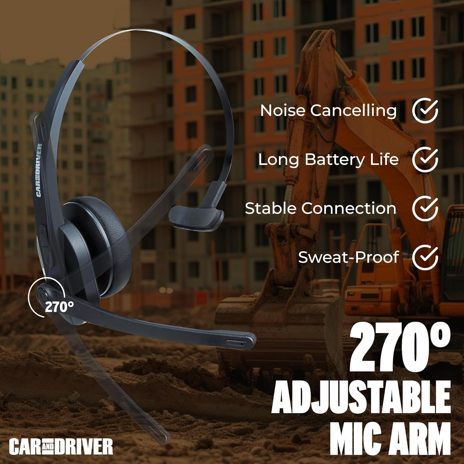 Car and Driver Trucker Bluetooth Headset, Wireless Headset Noise Canceling Headphones with Microphone, Home Office, Zoom, Call Center, Clear Highway | Siri, Alexa, Google Compatible
