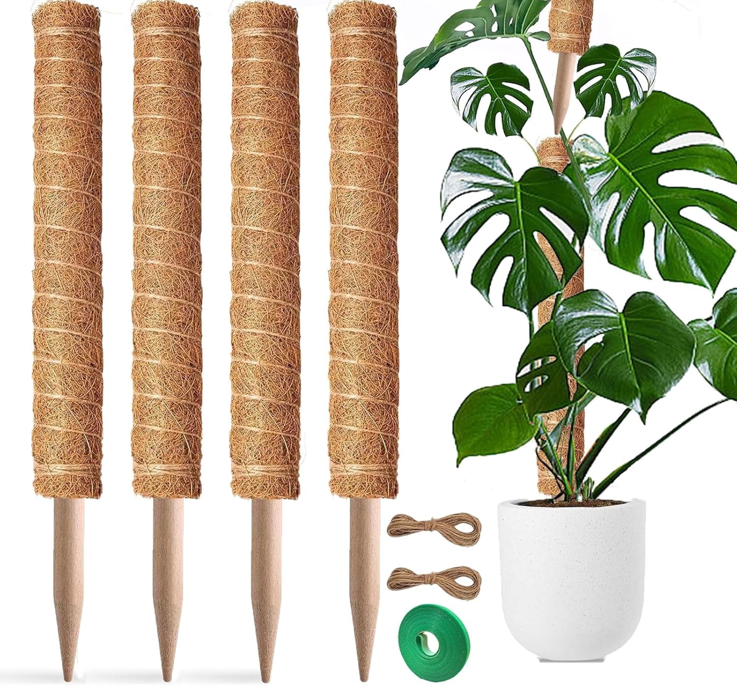 LANNEY 68 Inch Moss Pole for Climbing Plants, 6 Pack Natural Coir
