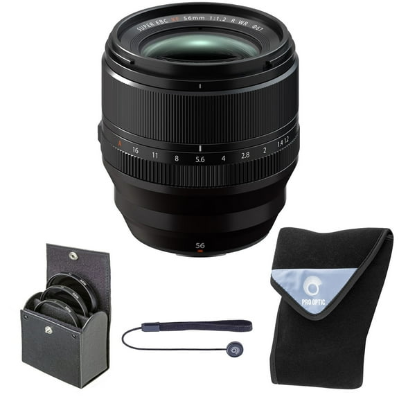Fujifilm XF 56mm f/1.2 R WR Lens, Black, Bundle with 67mm Digital Essentials Filter Kit and 15x15" Lens Wrap