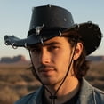 thumbnail image 6 of Slccxzc Classic Cowboy Hat PU Leather Jazz Hat Wide Brim Western Cowgirl Hat with Bullhead Badge for Outdoor, 6 of 7
