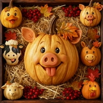 Farmhouse Resin Pumpkin Statues - Cow Pig Sheep Figurines, Hand-Painted Rustic Table Centerpiece, Indoor Outdoor Porch Garden Ornaments B