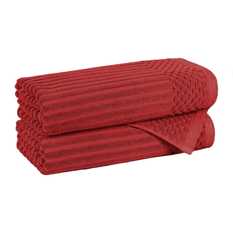 Superior Soho Ribbed Cotton Absorbent Bath Towel Set of 2, Burgundy