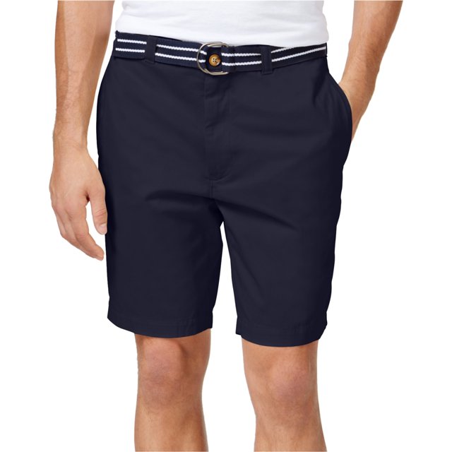 Pantalones cortos tipo chino informales con cinturón y parte delantera plana para hombre de Club Room, azul, 40 Club Room chino
