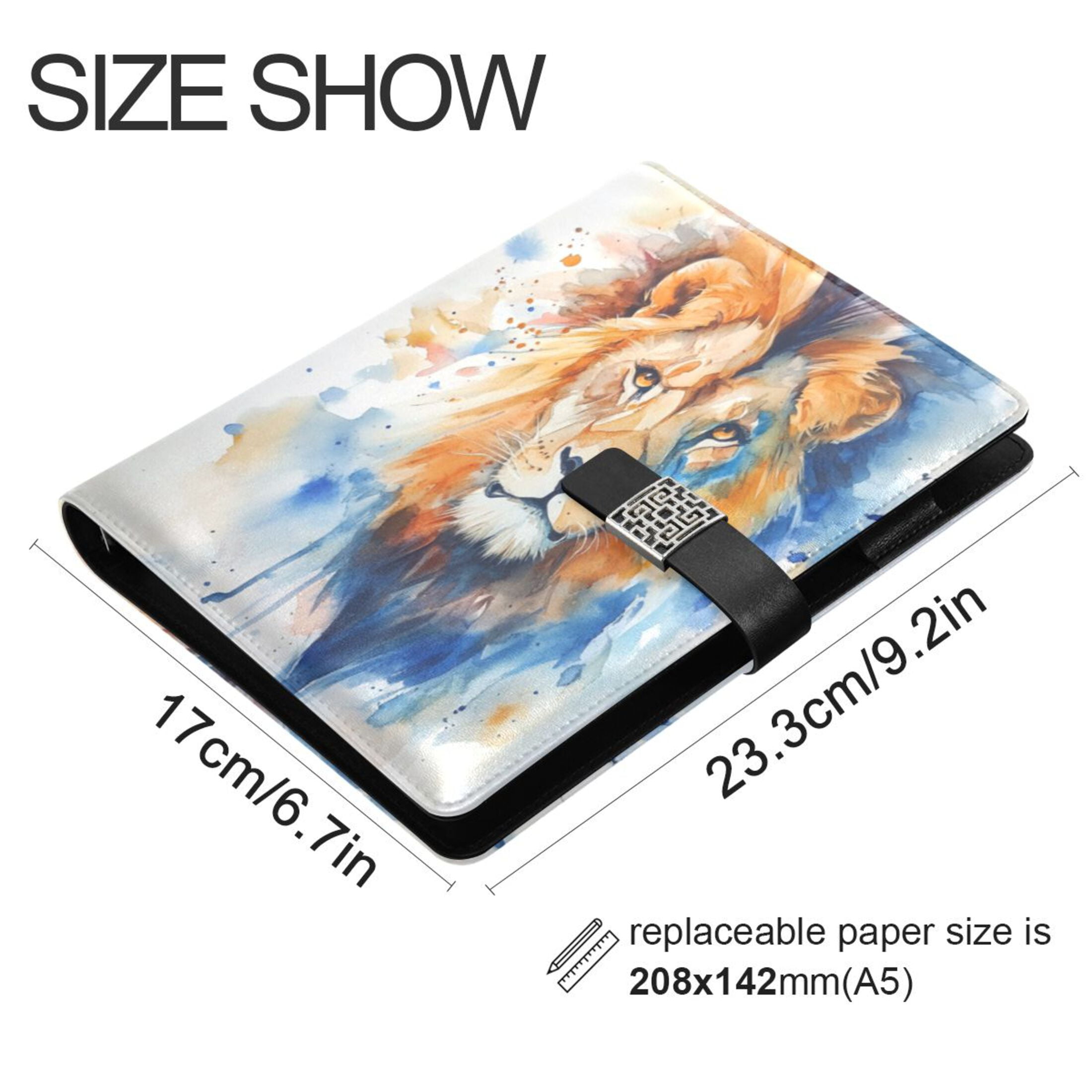 Leather Planner Leather Notebook Notebook Journal Binder Design Pen Pocket Design Convenient for Storage Watercolor Lion