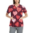 thumbnail image 2 of Valentine Day Scrubs for Women Love Heart Print Short Sleeve Medical Nursing Top V Neck Nursing Plus Size Nurse Uniform with Pockets Watermelon Red S, 2 of 5
