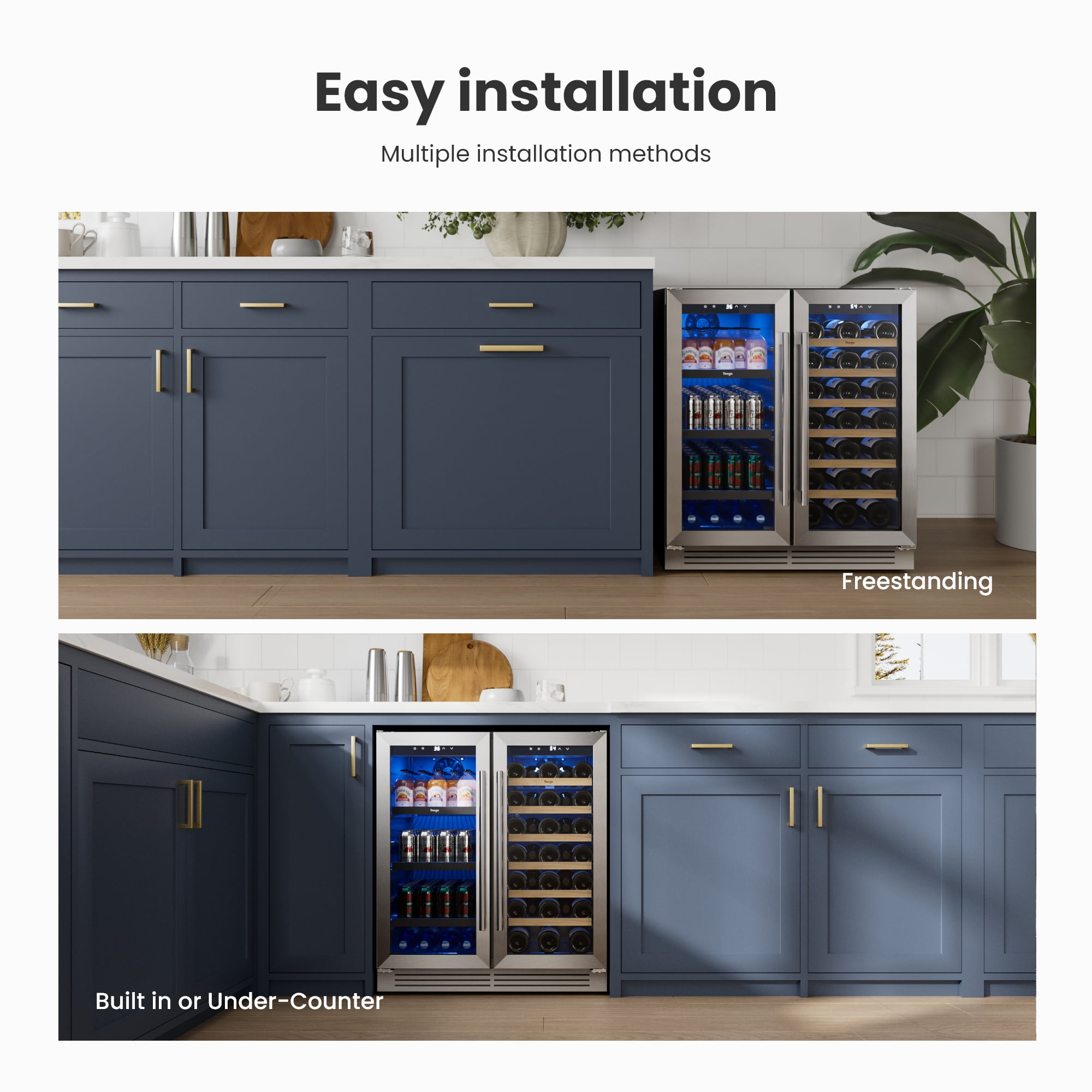 Yeego 30 inch Wine and Beverage Cooler Refrigerator, Hold 80 Cans and 33 Bottles Dual Zone Wine Fridge with French Door, Built-in or Freestanding