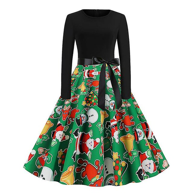 Vestido de Navidad para mujer, vestido de patinador retro, vestido de fiesta de Navidad Rockabilly Midi Swing Afortunado Sencillez