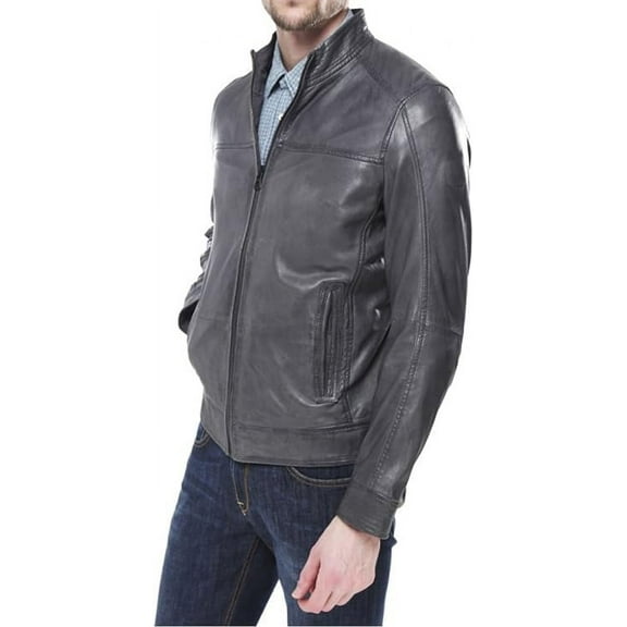 Men Gray Leather Jacket Coat Motorcycle Biker Slim Fit Outwear Jackets A649