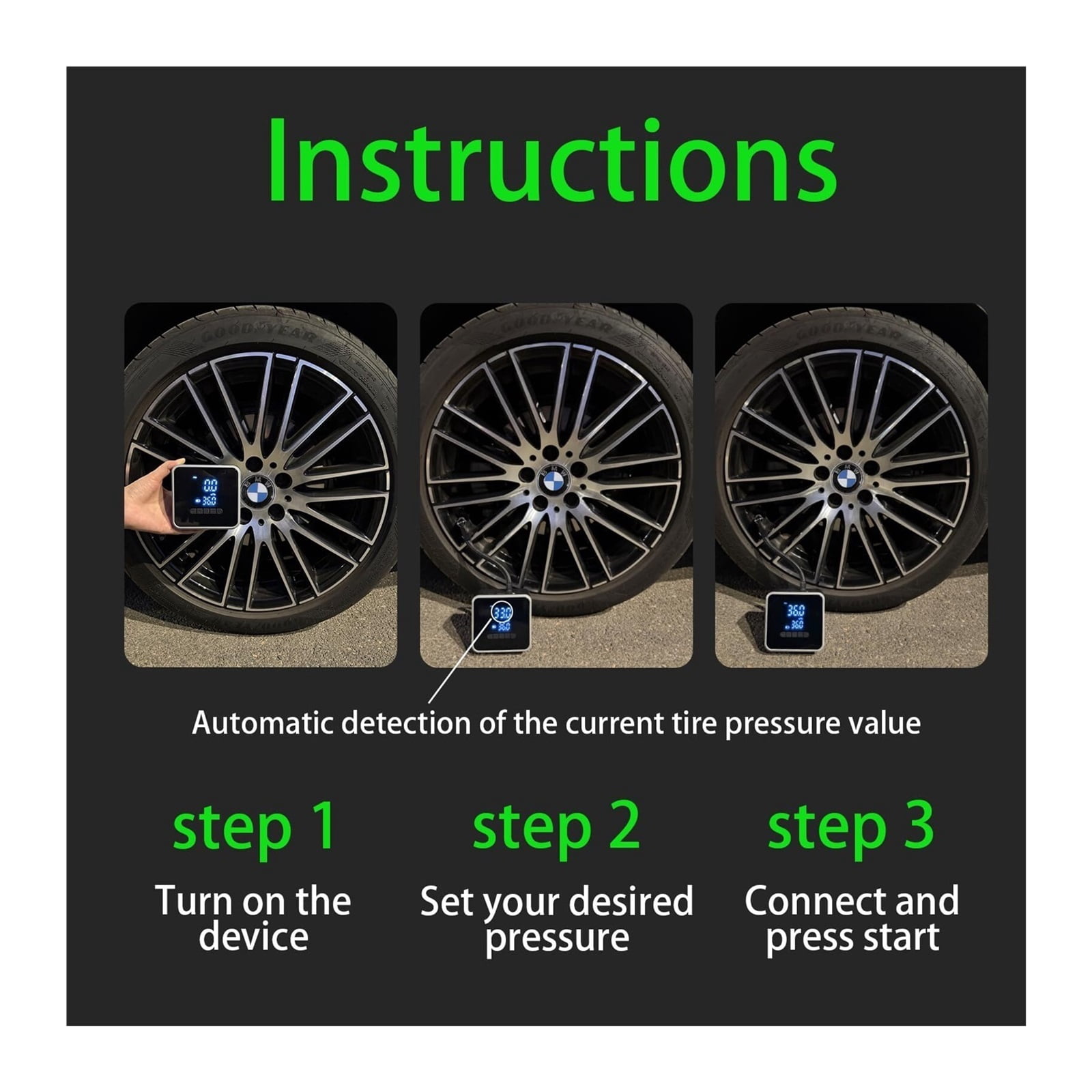 Tire Inflator Portable Air Compressor - 150 PSI Air Pump for Car Tires - 4X Faster Inflation, Smart Pump Tire Inflator for Cars, Motorcycles, Bicycles, Balls