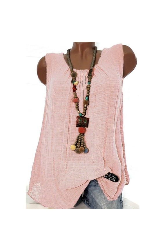 Top for Women Womens Cotton Linen Sleeveless Baggy T-shirt Vest Tee Blouse Tank Tops Plus Size