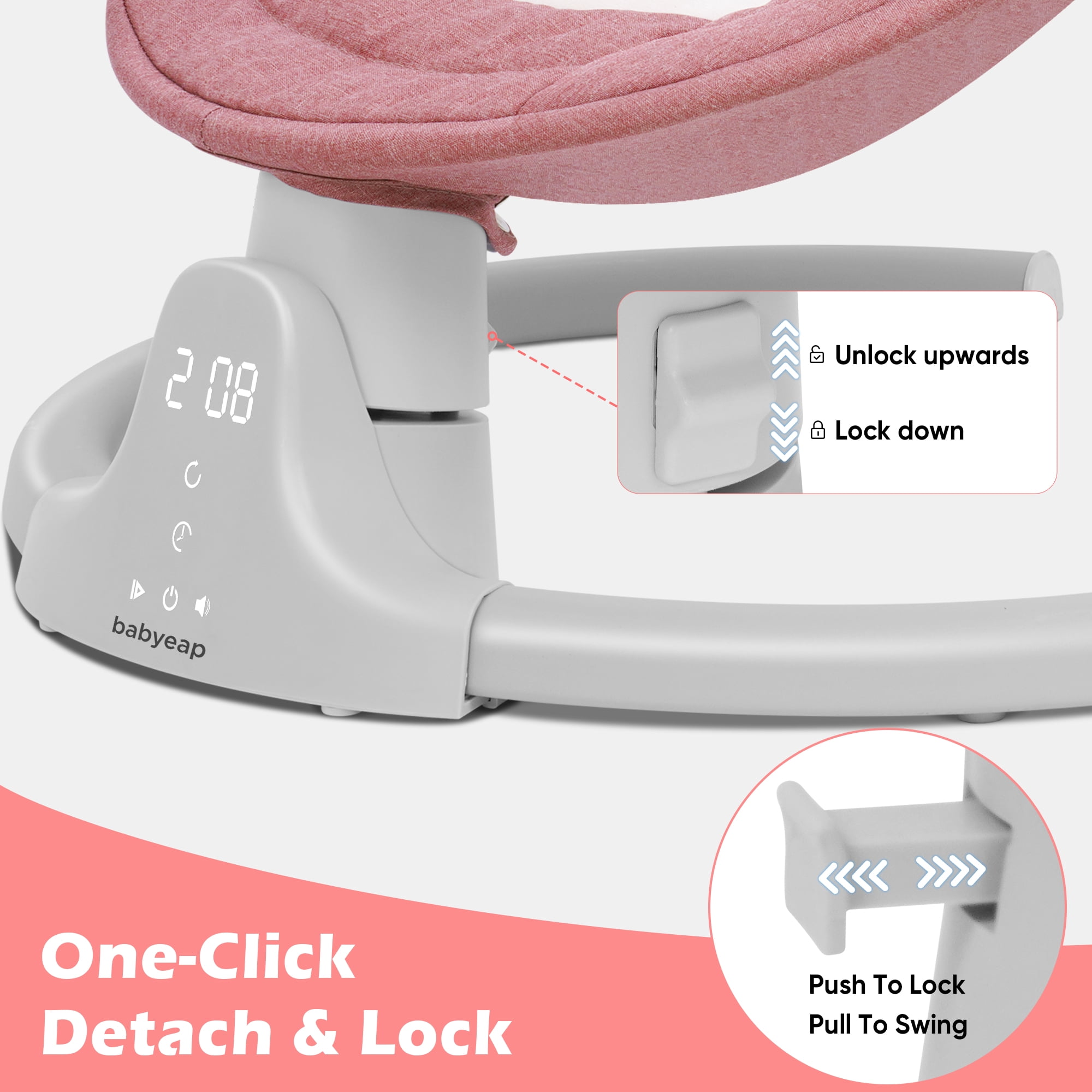 Babyeap Baby Swing for Infants - APP Remote Bluetooth Control, 5 Speed Settings, 10 Lullabies, Pink