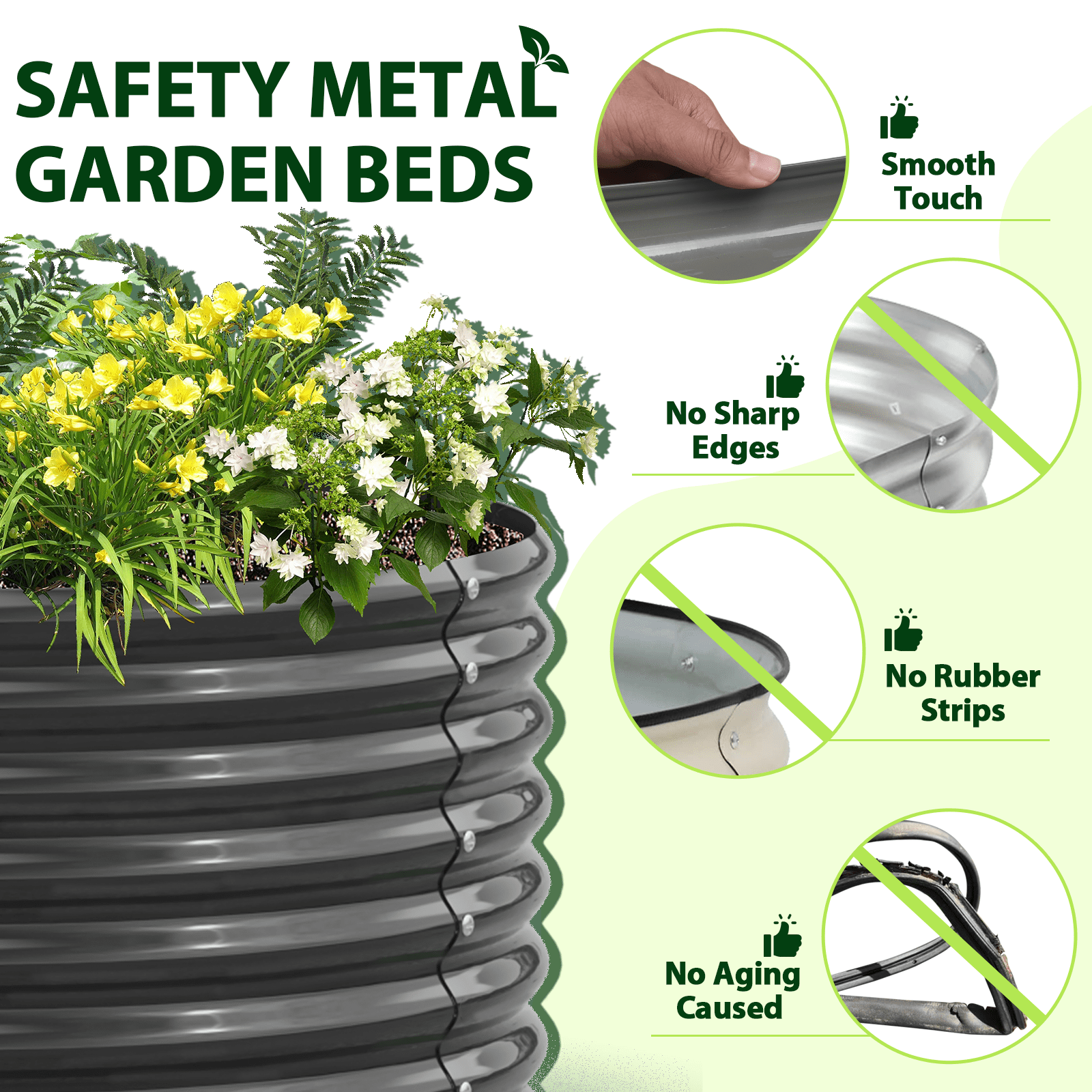 TRAMULL 8X4X2ft Galvanized Raised Garden Bed, Oval Above Ground Modular Metal Outdoor Planter Boxes(Quartz Grey)