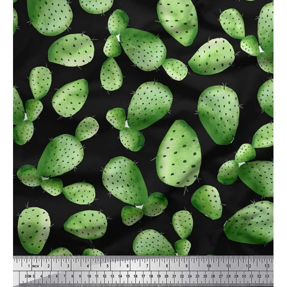 Soimoi Black Cotton Cambric Fabric Cactus Tree Decor Fabric Printed Yard 42 Inch Wide